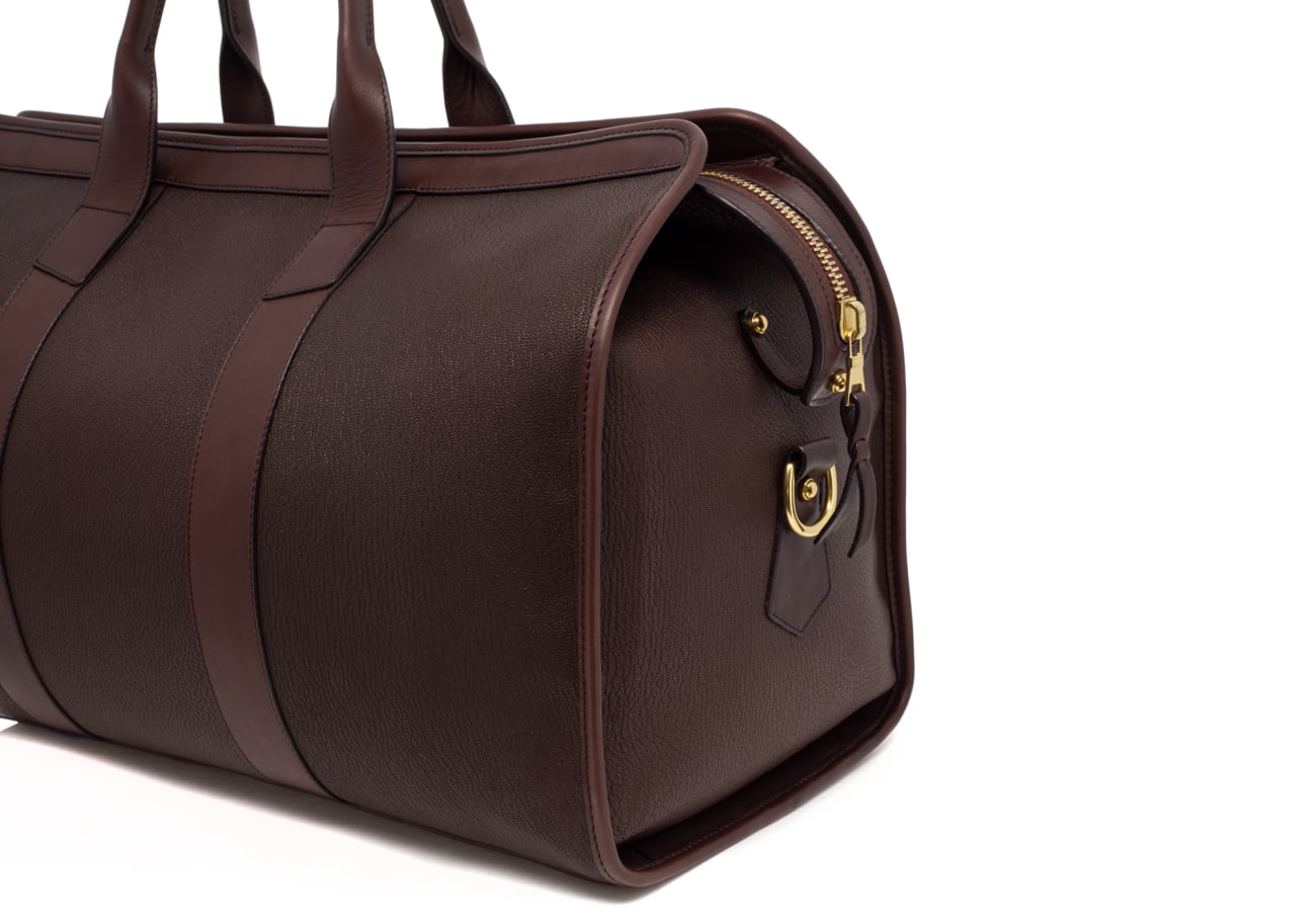 Signature Travel Duffle - Goatskin - Chocolate - Natural Pebbled Trim - 2 x exterior pockets - view 6