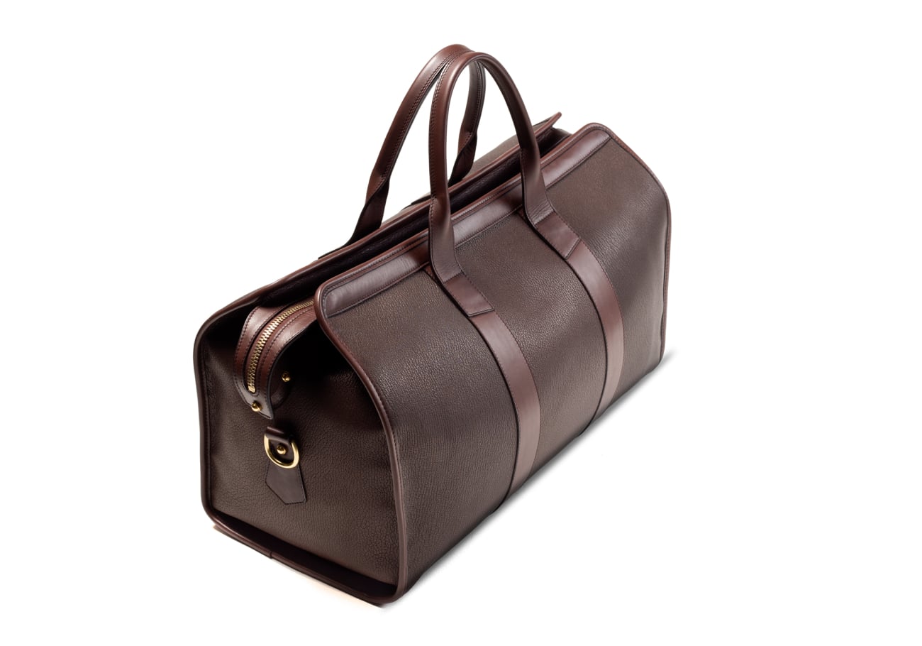 Signature Travel Duffle - Goatskin - Chocolate - Natural Pebbled Trim - 2 x exterior pockets - view 7