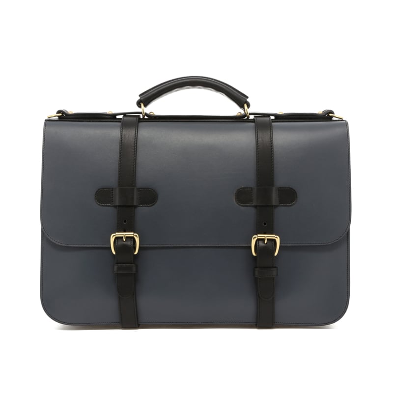 English Briefcase - Battleship Grey/Black Trim - Belting Leather in 