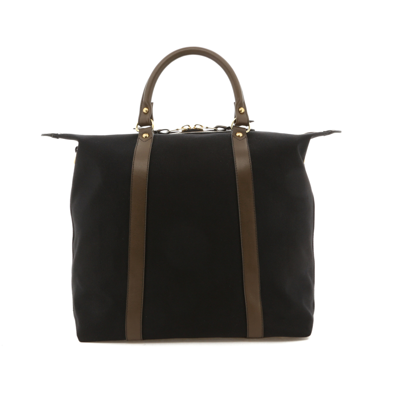 Hampton Tote - Black/Olive Trim - 18oz Canvas - Grey Cordura Interior in 