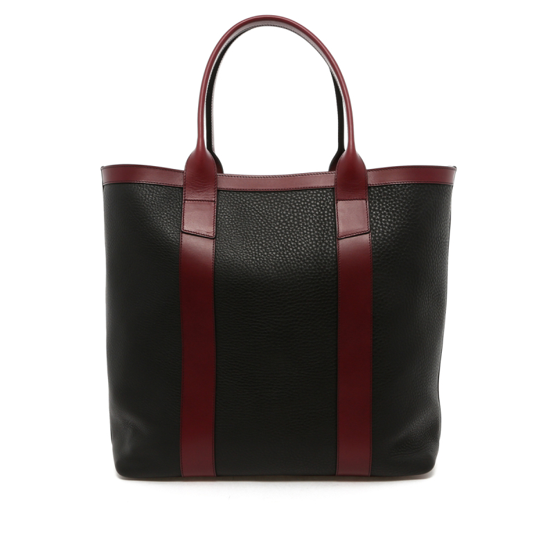 Tall Tote - Black / Maroon Trim - Pebbled Leather in 