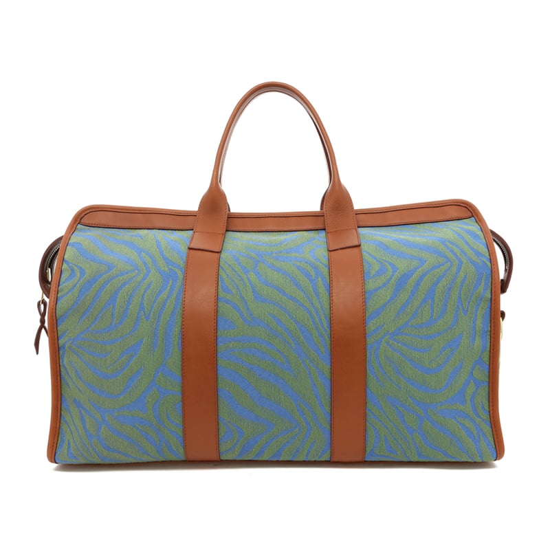 Signature Travel Duffle - Blue/Green Animal Print/Cognac Trim - Canvas in 