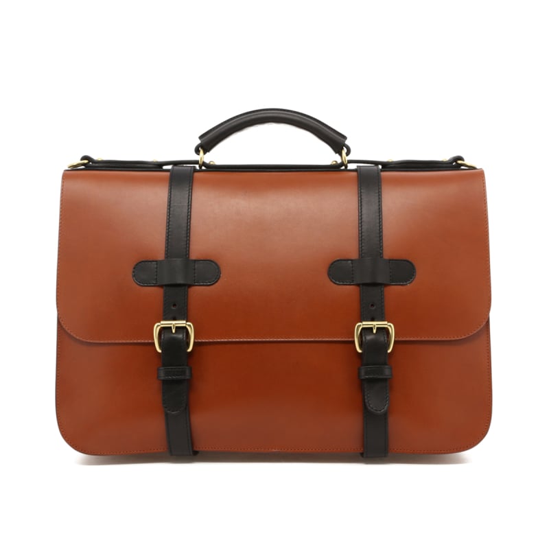 English Briefcase - Cognac/Black Trim - Belting Leather in 