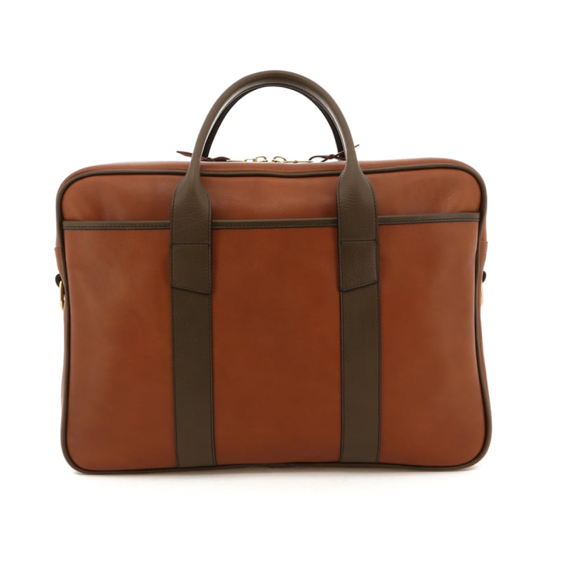 Commuter Briefcase - Cognac/Olive Trim - Tumbled in 