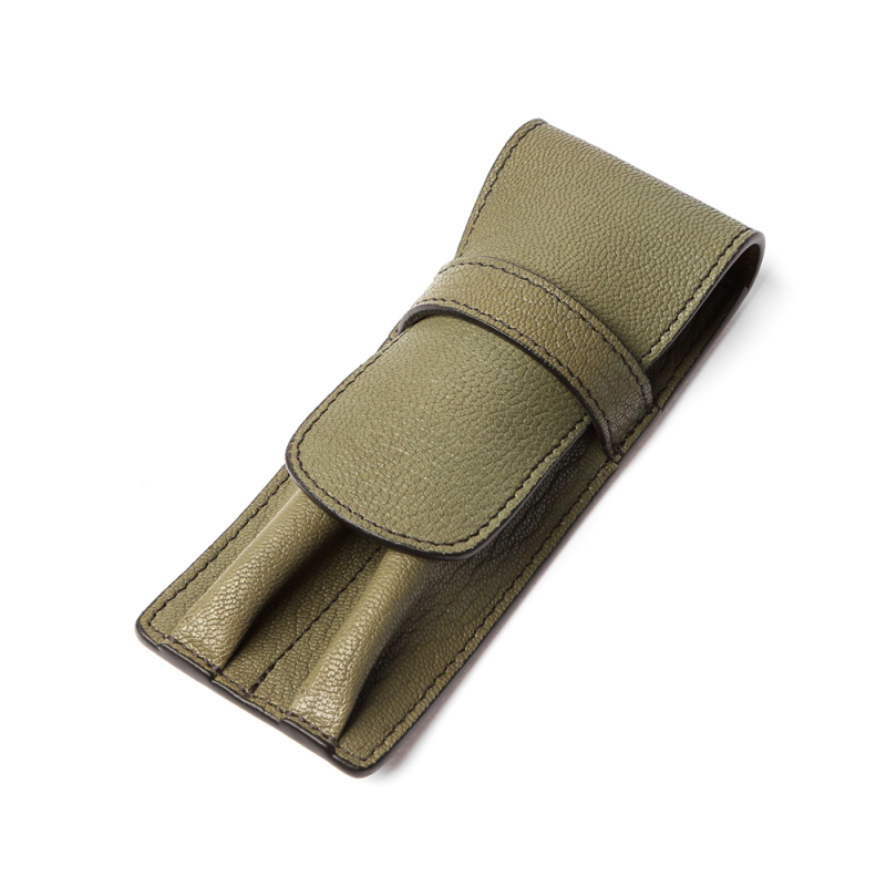 Double Fountain Pen Case-Mint in goat skin