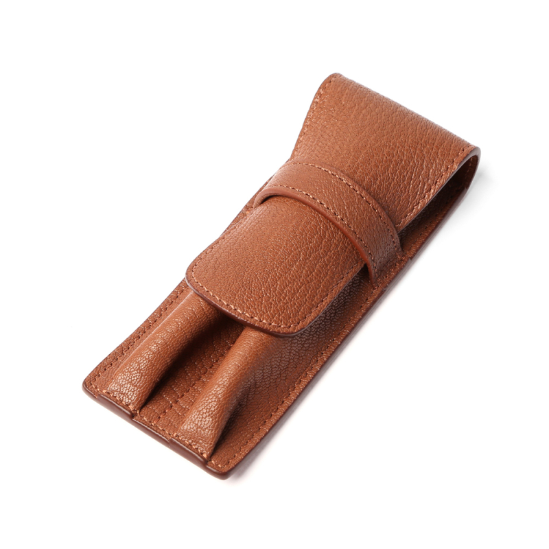 Double Fountain Pen Case-Antique in goat skin