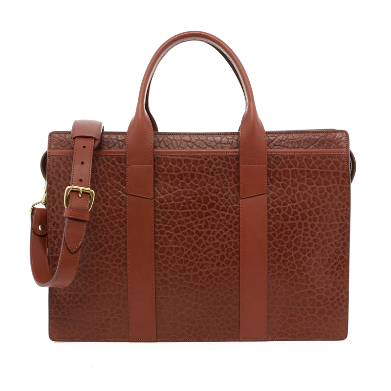  ZIP-TOP BRIEFCASE-Chestnut-Double in shrunken grain leather