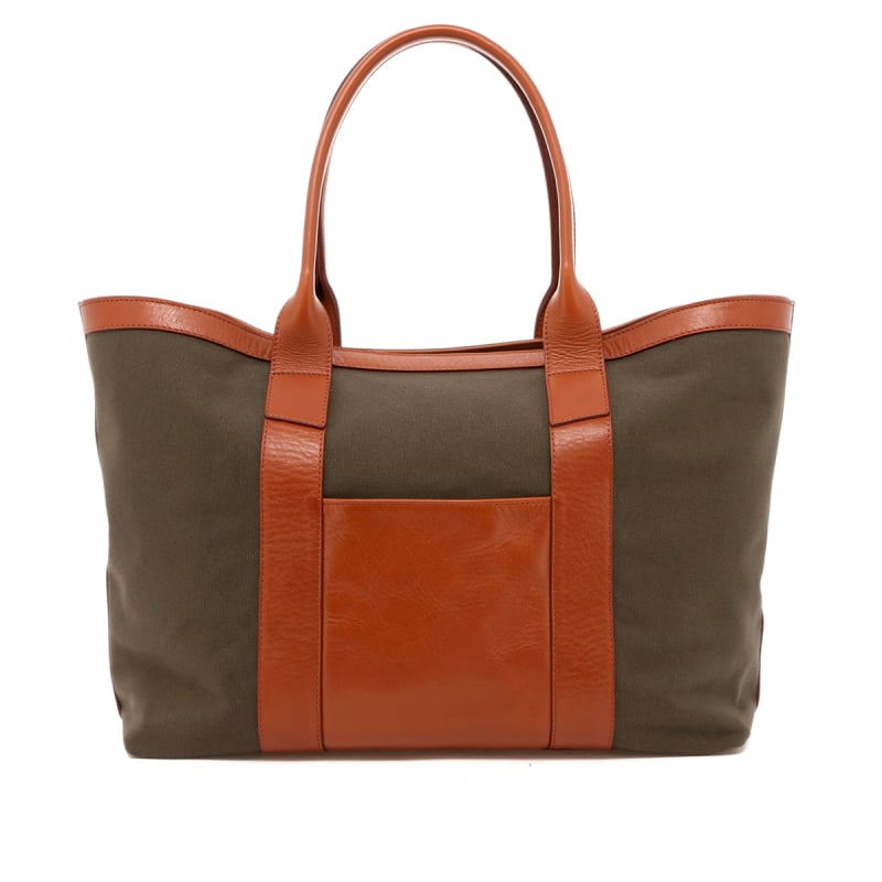 Large Working Tote - Olive Canvas / Cognac Trim in 