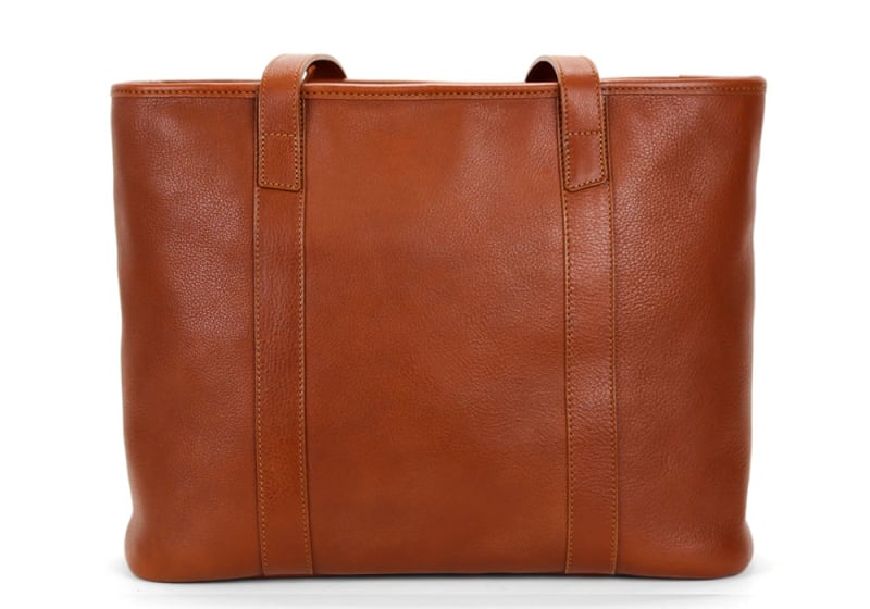 SMALL LAURELIE ZIP TOP TOTE-Cognac in smooth tumbled leather