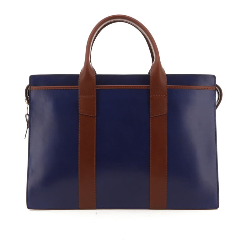 Double Zip-Top - Midnight Blue / Chestnut - Belting Leather in 