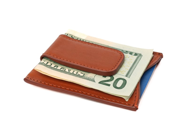 Money Clip Wallet-Cognac in smooth tumbled leather