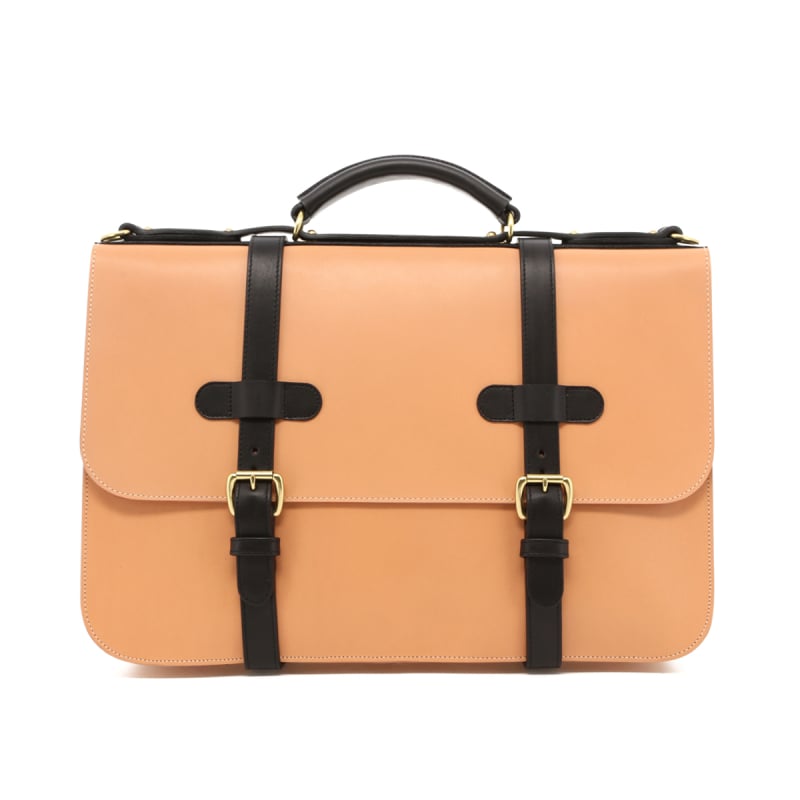 English Briefcase - Natural/Black Trim - Belting Leather in 