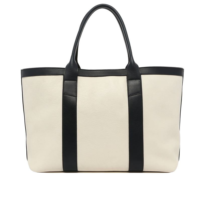 Large Working Tote - Marshmallow/Navy - Tumbled Leather in 