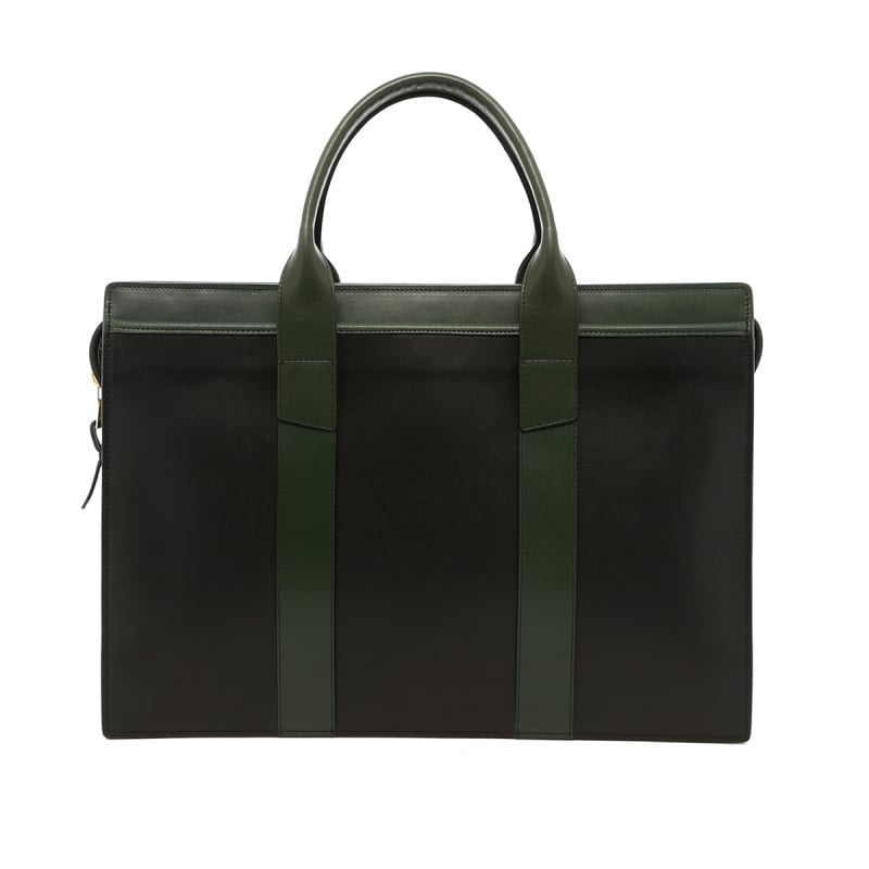Single Zip-Top - Black/Green - Belting Leather in 