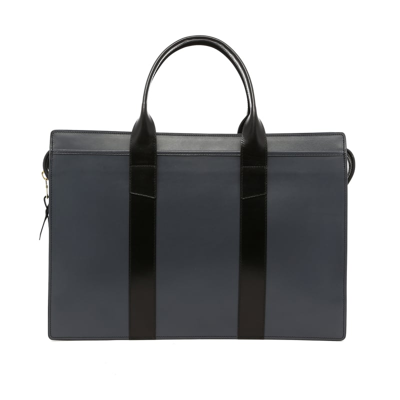 Single Zip-Top - Grey/Black - Belting Leather in 