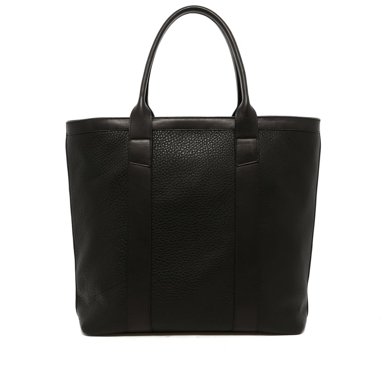Tall Tote - Black Pebbled Leather - Black Cordura - Zipper Closure in 