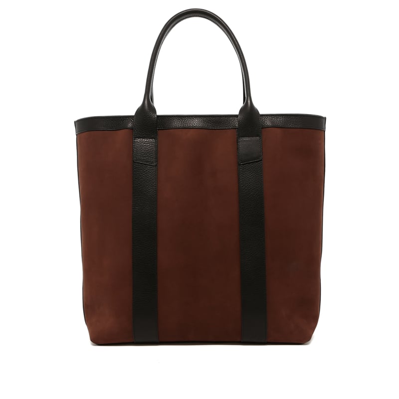 Tall Tote - Brown/Black Trim - Smooth Nubuck - Zipper Closure in 