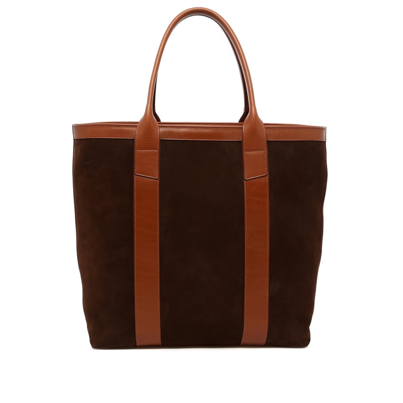 Tall Tote - Brown/Cognac Trim - Nubuck - Zipper Closure in 