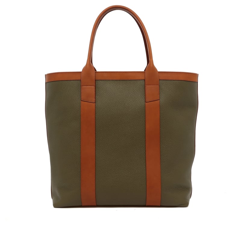 Tall Tote - Light Military/Cognac - Taurillon Leather - True Brown Interior - Zipper Closure in 