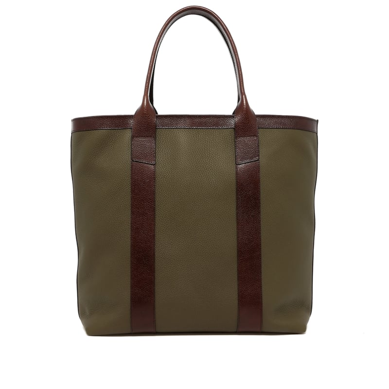 Tall Tote - Light Military/Raisin Trim - Taurillon Leather - Linen Interior - Zipper Closure in 
