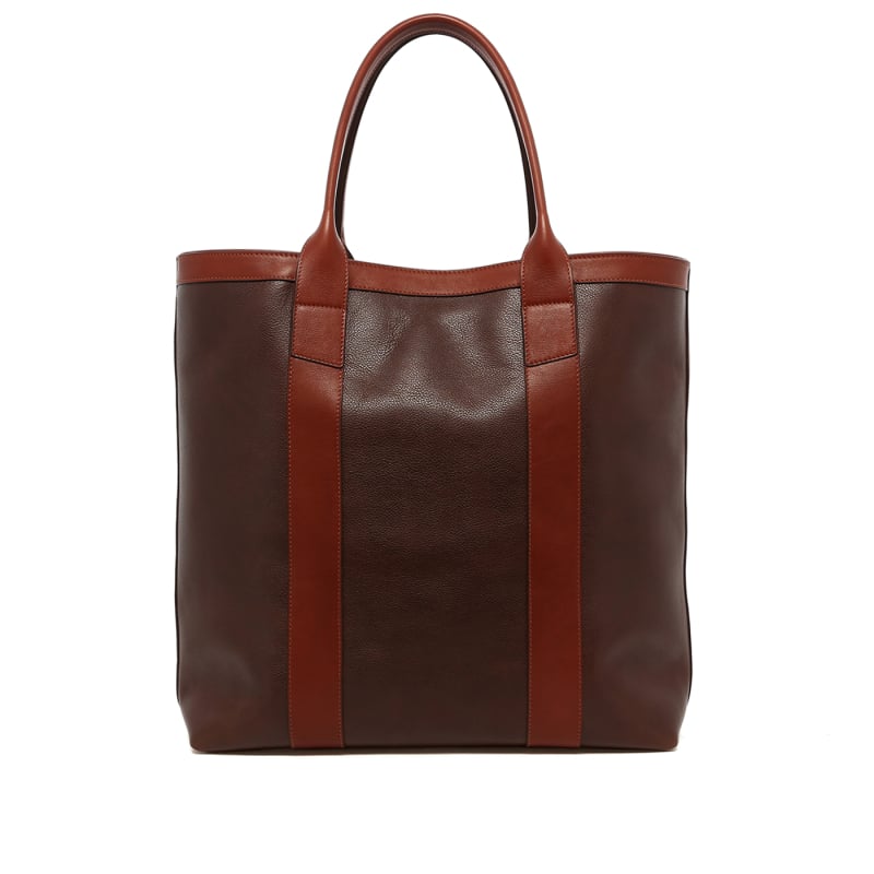 Tall Tote - Mulch/Chestnut Trim - Tumbled Leather in 