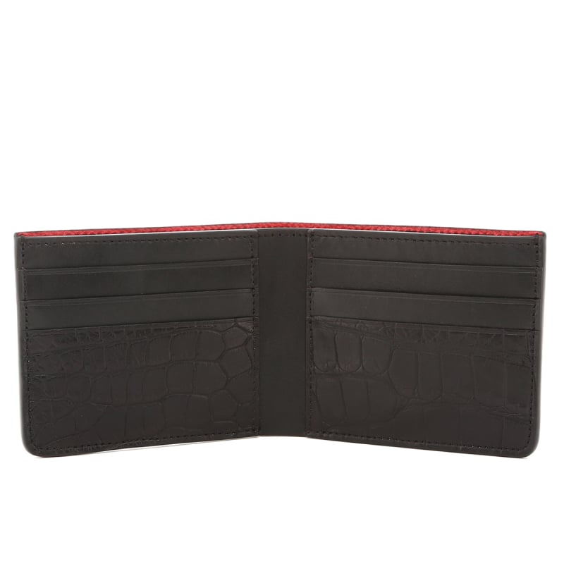 Bifold Wallet - Black Belting/Black Alligator/Red Interior in 