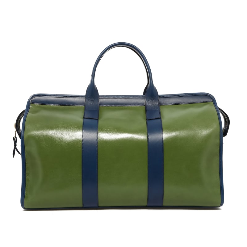 Signature Travel Duffle - Meadow Green/Navy Trim - Smooth Tumbled Leather  in 