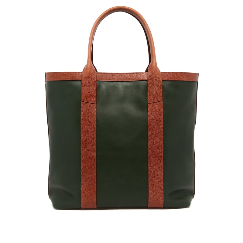 Tall Tote - Green/Cognac Scotch Grain Trim - Tumbled Leather in 
