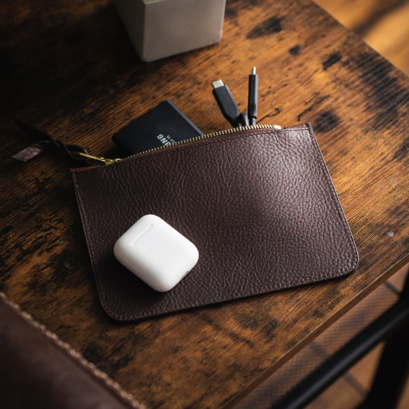 Small Leather Pouch - Pinecone - Oiled Pebbled Leather  in 