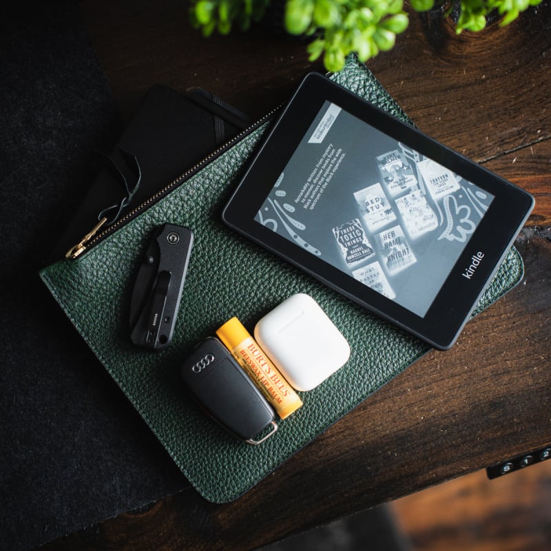 Medium Leather Pouch - Sycamore Green - Pebbled Leather  in 