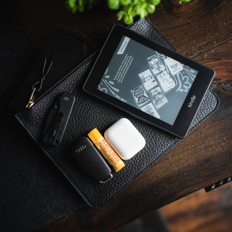 Medium Leather Pouch - Black - Soft Pebbled Leather in 