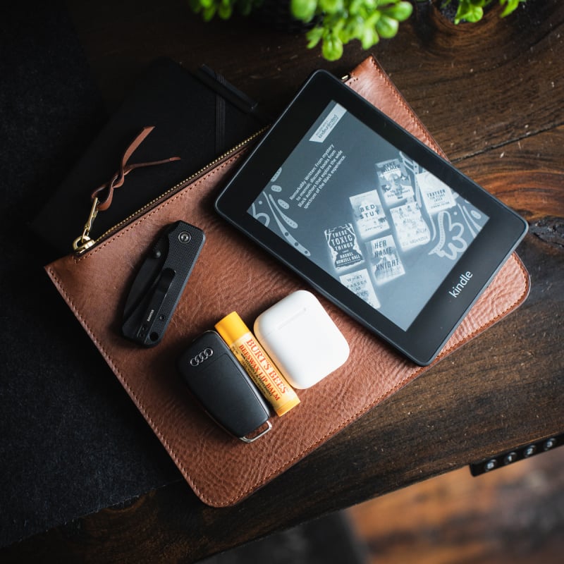 Medium Leather Pouch - Cognac - Pebbled Leather in 