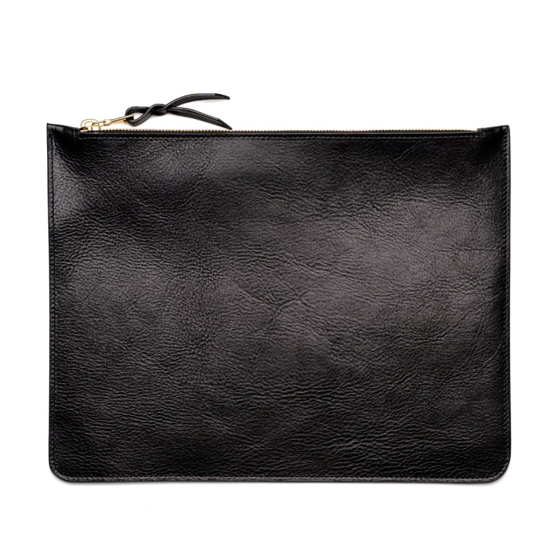 Large Leather Pouch - Glossy Black - Smooth Tumbled Leather  in 