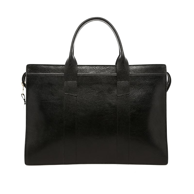 Double Zip-Top - Glossy Black - Pebbled Leather in 