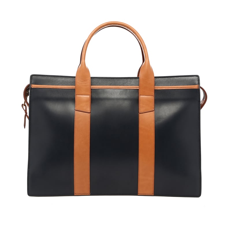Double Zip-Top - Navy/Natural - Belting Leather in 