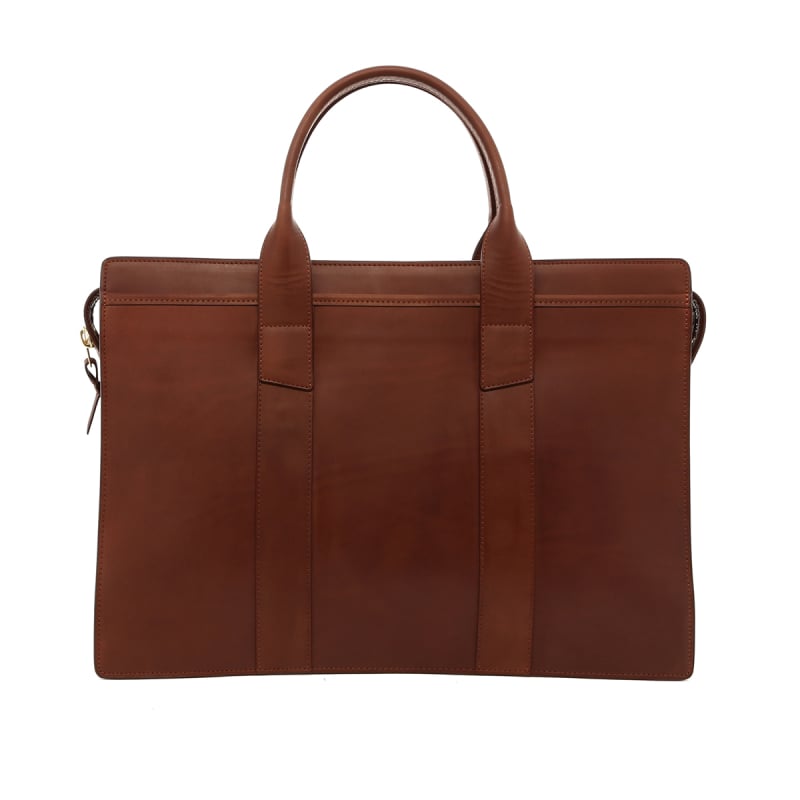 Double Zip-Top Briefcase - Matte Light Brown - Belting Leather  in 