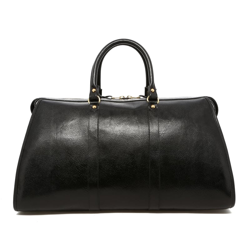 Hampton Duffle - Glossy Black - Tumbled Leather - Mediterranean Blue Interior  in 