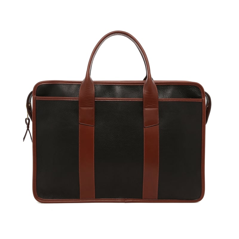 Bound Edge Zip-Top - Black/Chestnut - Pebbled Tumbled Leather in 