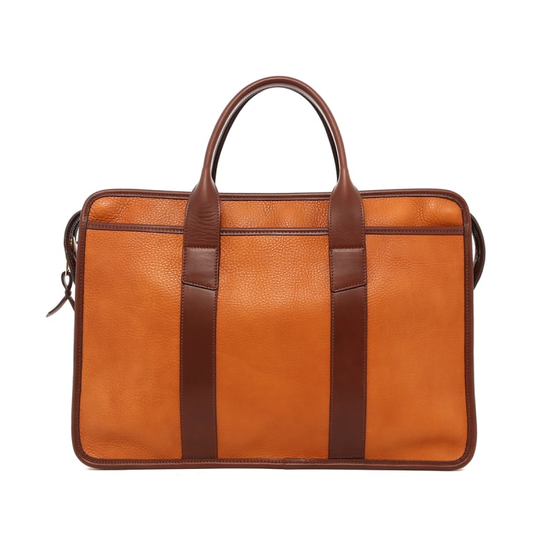 Bound Edge Zip-Top - Golden Tan/Chestnut - Tumbled Leather in 