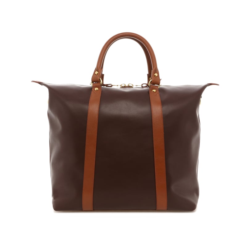 Hampton Tote - Chocolate Brown/Cognac - Soft Nappa - Burgundy Sunbrella in 