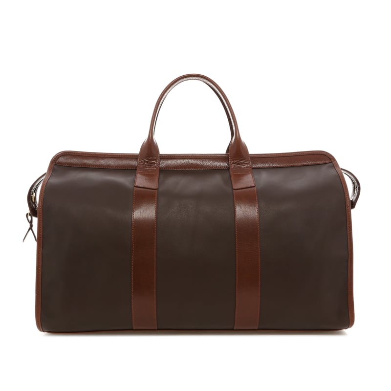 Signature Travel Duffle  - Chocolate Brown Nappa Leather / Chestnut Glazed Buffalo - Tweed Sunbrella 
 in 
