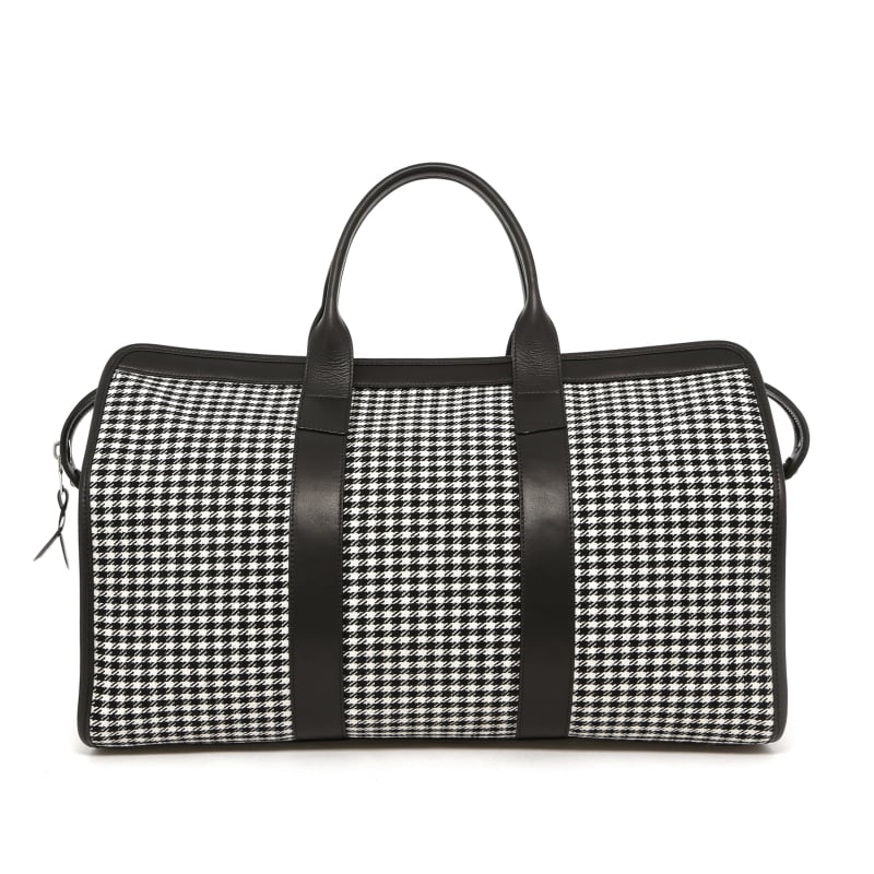 Signature Travel Duffle - Black & White Porsche Pepita Hounstooth - Zipper Closure - Charcoal Tweed Sunbrella
 in 