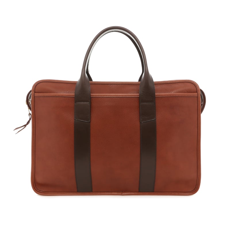 Bound Edge Zip-Top Briefcase - Amber Brown/Turkish Coffee- Smooth Leather in 