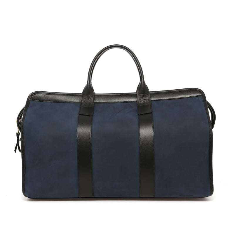 Signature Travel Duffle - Dark Denim/Black - Waxed Nubuck - Silver Hardware - Ocean Blue Sunbrella  in 