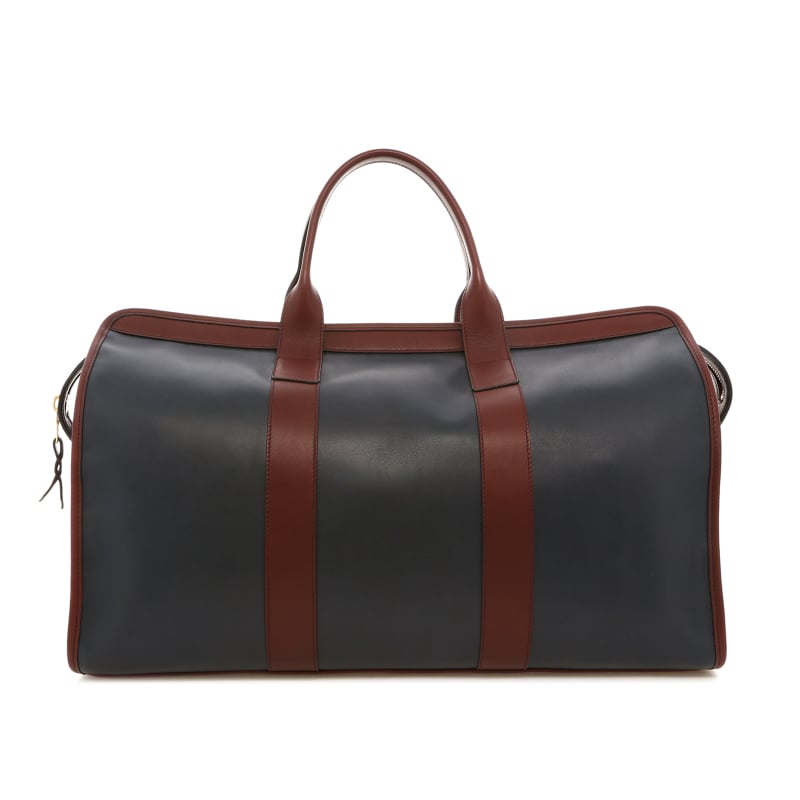 Signature Travel Duffle - Navy/Burgundy - Tumbled Leather - Tweed Sunbrella  in 