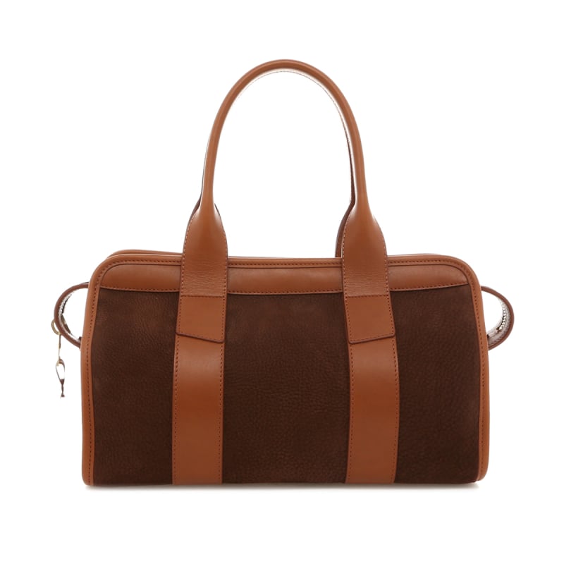 Small Satchel - Brown/Cognac - Nubuck - Mediterranean Blue Tweed Sunbrella 
 in 