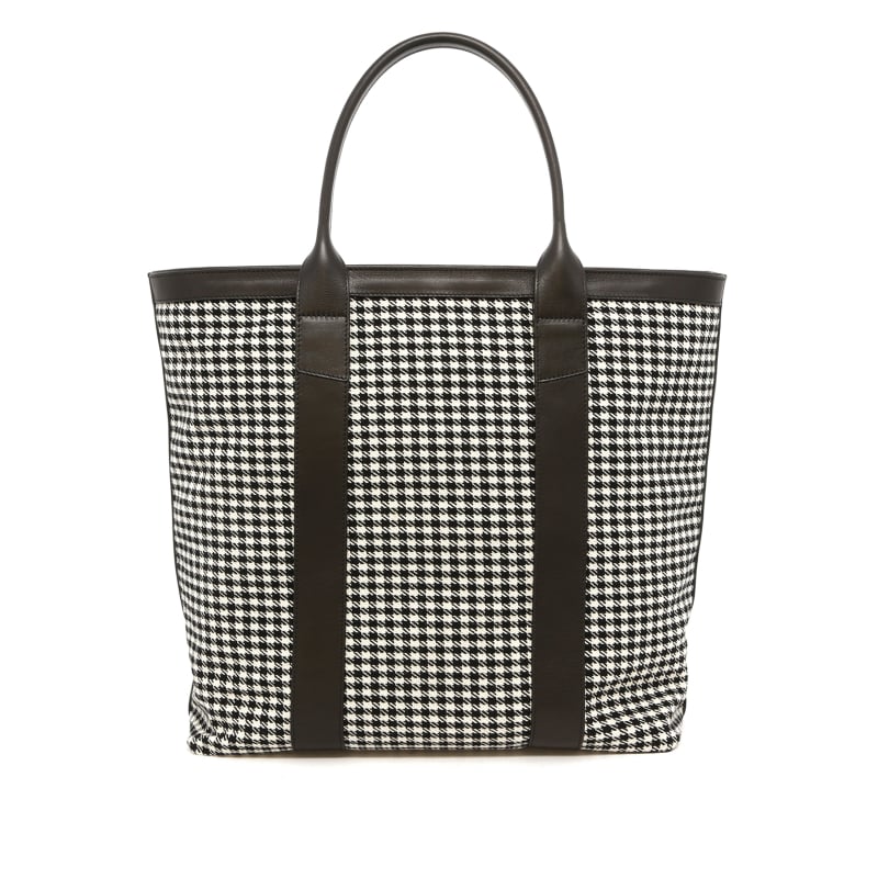 Tall Tote - Black & White Porsche Pepita Hounstooth Fabric - Zipper Closure - Charcoal Sunbrella
 in 