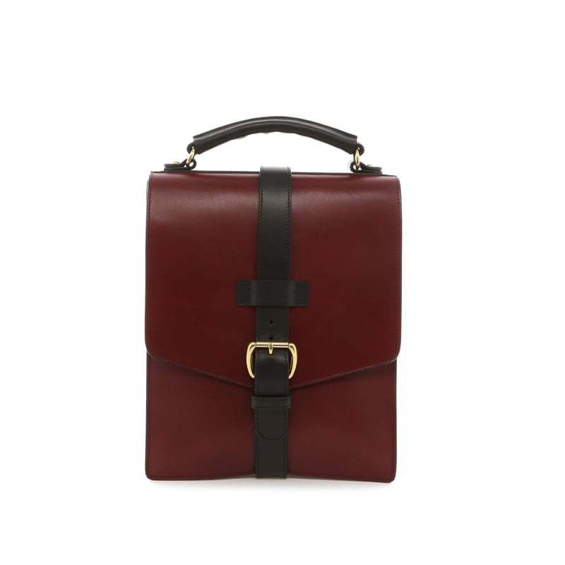 Buckle Satchel - Maroon/Black - Betling Leather  in 