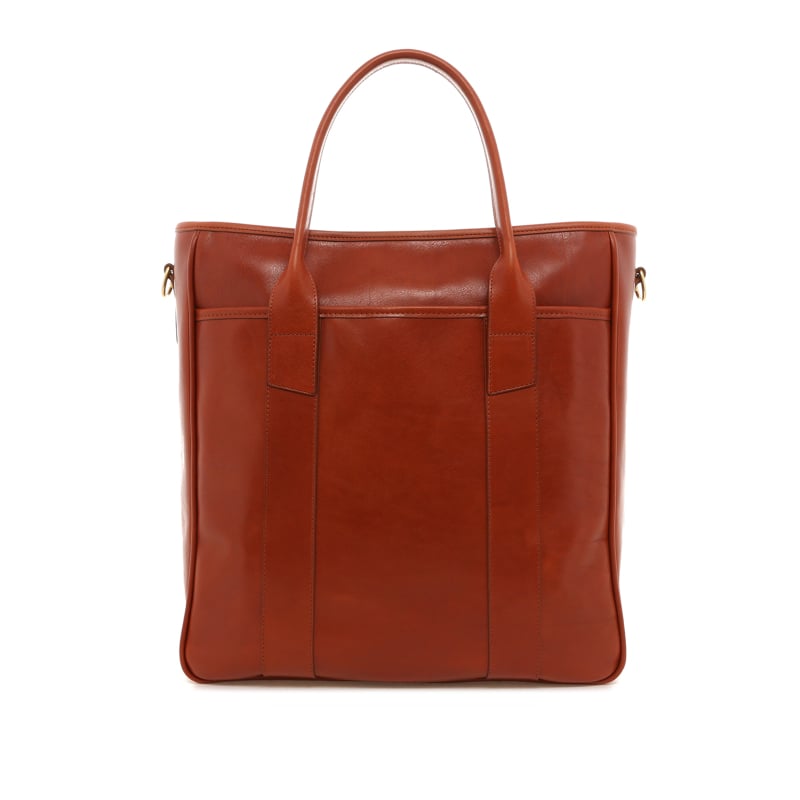 Commuter Tote - Potter's Clay- Tumbled Leather - Turquoise Sunbrella  in 
