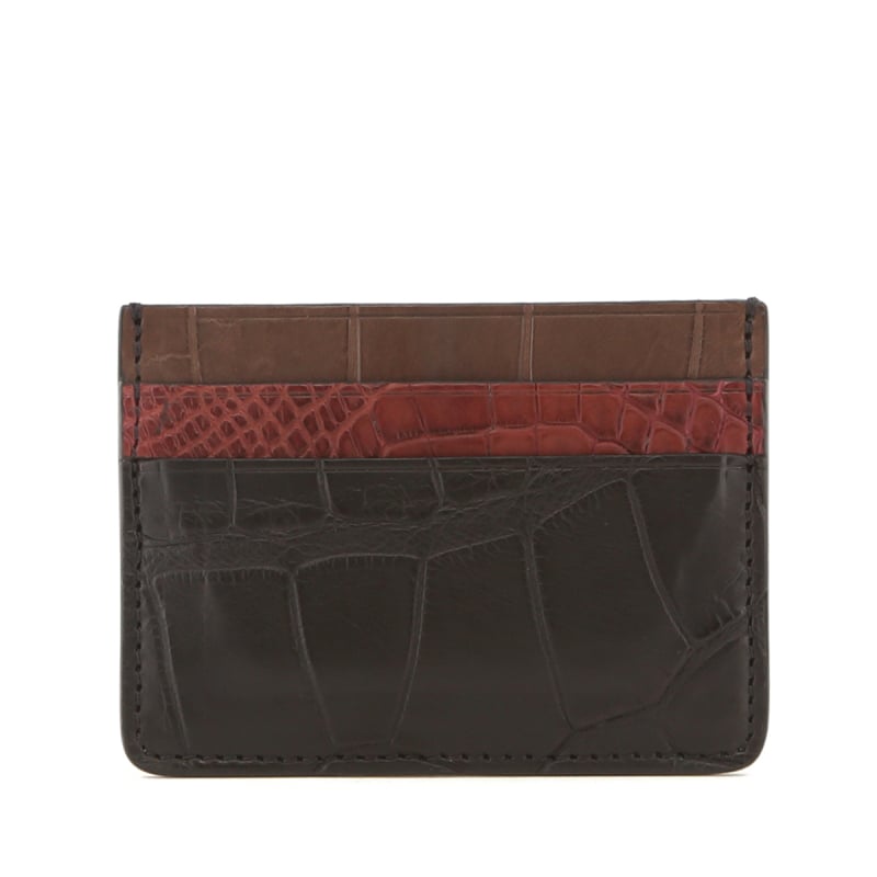 Double Card Case - 6 Color Way - Black-Bordeaux-Chocolate-Serpentine-Loden-Denim - Alligator in 